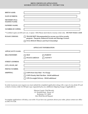 Birth Certificate Application