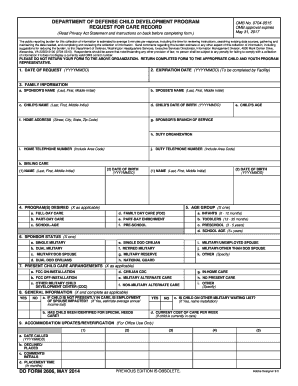 US Military Child Care Request Form