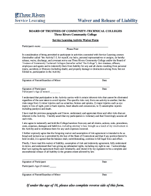 Service Learning Activity Waiver Form