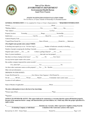 New Mexico Onsite Wastewater System Evaluation Form