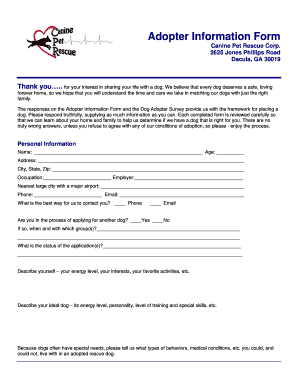 Canine Pet Rescue Adopter Information Form