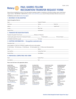 Paul Harris Fellow Recognition Transfer Request Form
