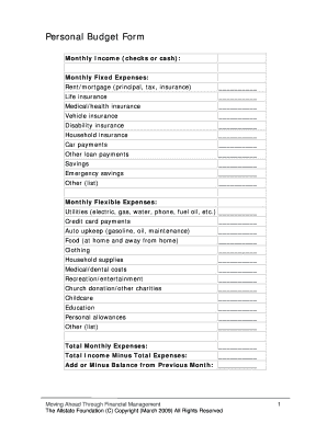 Personal Budget Form