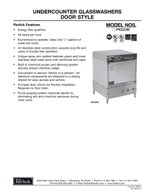 Perlick Undercounter Glasswasher Specifications
