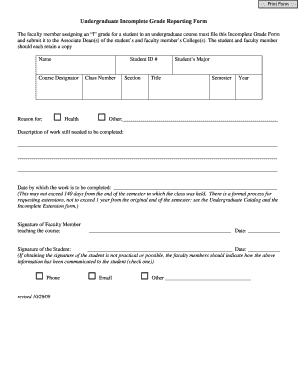 Undergraduate Incomplete Grade Reporting Form