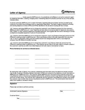 Letter of Agency for Telecommunications Services