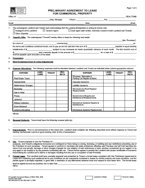 Preliminary Agreement to Lease for Commercial Property
