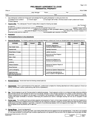 Preliminary Agreement to Lease Residential Property