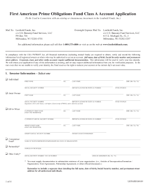 First American Prime Obligations Fund Class A Account Application