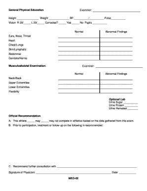 General Physical Education Examiner Form