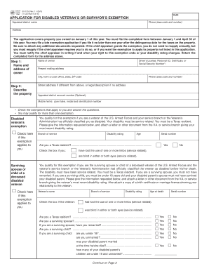 Texas Disabled Veteran's or Survivor's Exemption Application