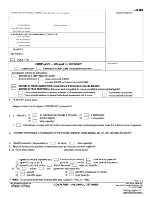 California Unlawful Detainer Complaint Form