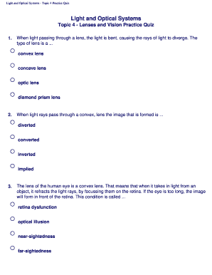 Lenses and Vision Practice Quiz