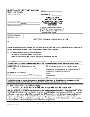 Nevada Small Claims Complaint Form