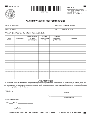 Georgia Vendor Refund Waiver Form
