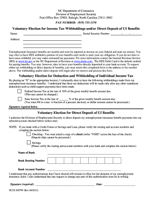 Voluntary Election for Income Tax Withholdings and Direct Deposit of UI Benefits