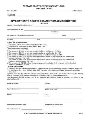 Ohio Application to Relieve Estate from Administration