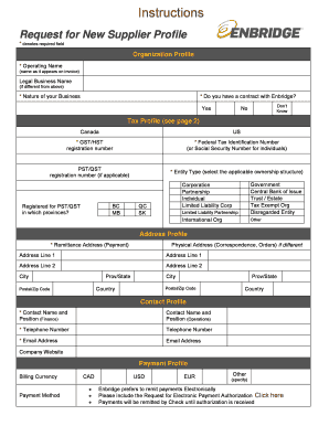 Request for New Supplier Profile
