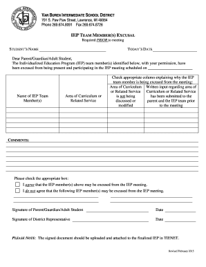 IEP Team Member Excusal Form