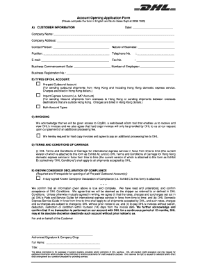 DHL Account Opening Application Form