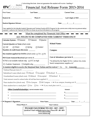 Maryland Education and Training Voucher Financial Aid Release Form