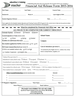 Arizona Education and Training Voucher Financial Aid Release Form