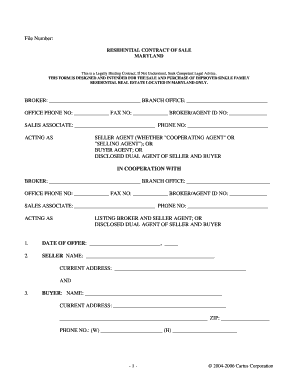 Maryland Residential Contract of Sale