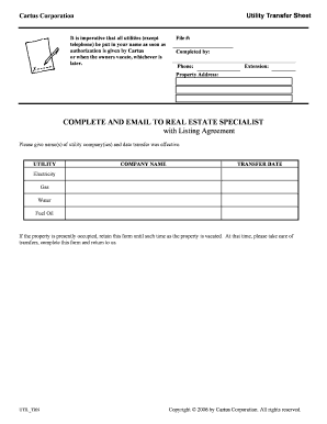 Cartus Utility Transfer Sheet