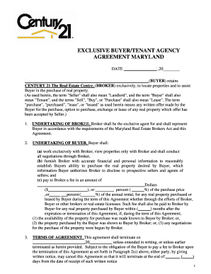 Exclusive Buyer Tenant Agency Agreement Maryland
