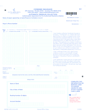 Combined Insurance Automatic Premium Collection Authorization
