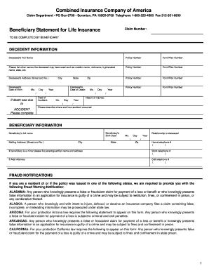 Life Insurance Beneficiary Claim Form