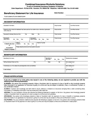 Life Insurance Beneficiary Claim Form