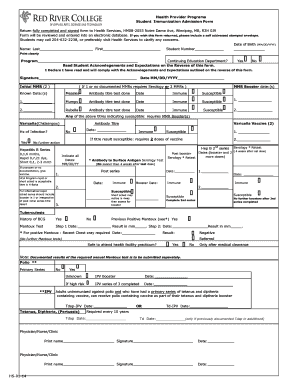 Student Immunization Admission Form