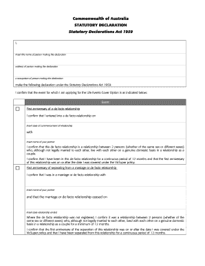 Australian Statutory Declaration for Life Events Cover