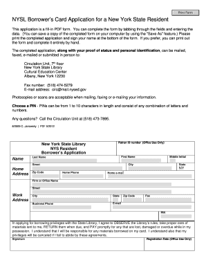 New York State Library Borrower's Card Application