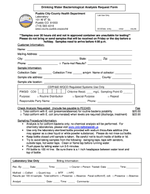 Drinking Water Bacteriological Analysis Request Form