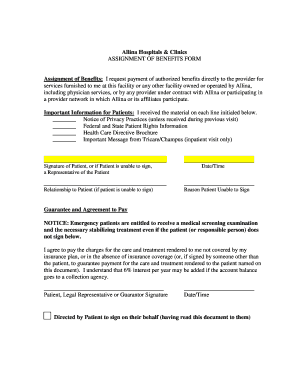 Allina Assignment of Benefits Form