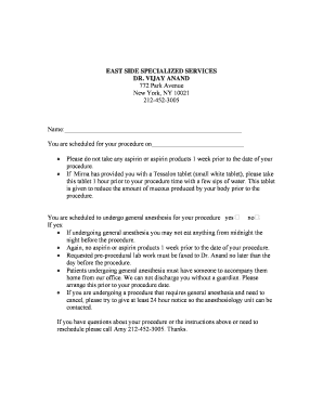 Pre-Procedure Instructions Form