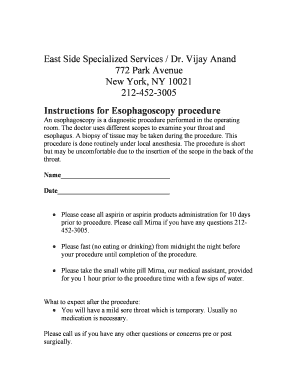 Esophagoscopy Procedure Instructions
