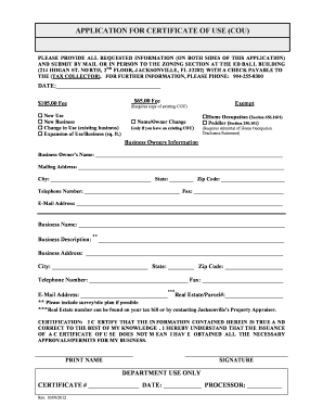 Certificate of Use Application
