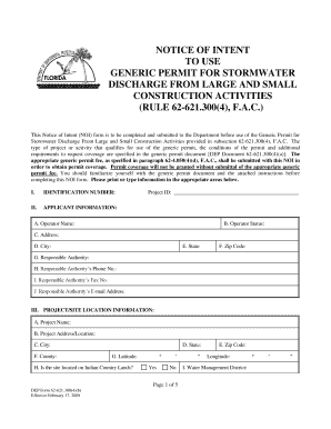 Notice of Intent for Stormwater Discharge Permit