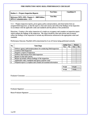 Fire Inspector Skill Performance Checklist