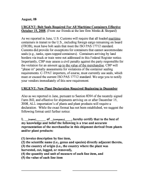 US Customs Plant Declaration Form