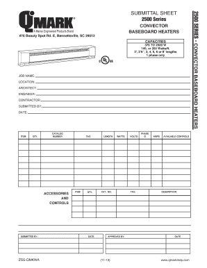 2500 Series Convector Baseboard Heater Submittal Sheet