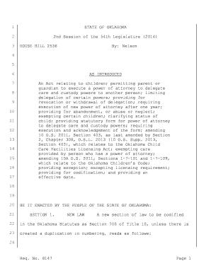 Oklahoma Power of Attorney for Child Care