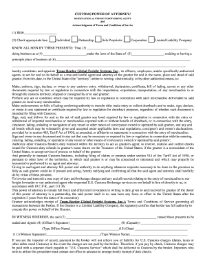 Customs Power of Attorney for Export Forwarding Agent