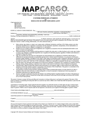 Customs Power of Attorney and Export Forwarding Agent Designation