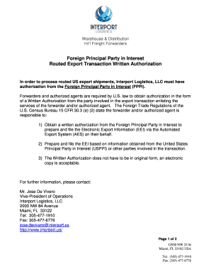Routed Export Transaction Written Authorization