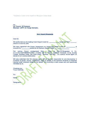 Authority Letter for Export Shipments