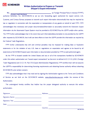 Written Authorization for Export Information
